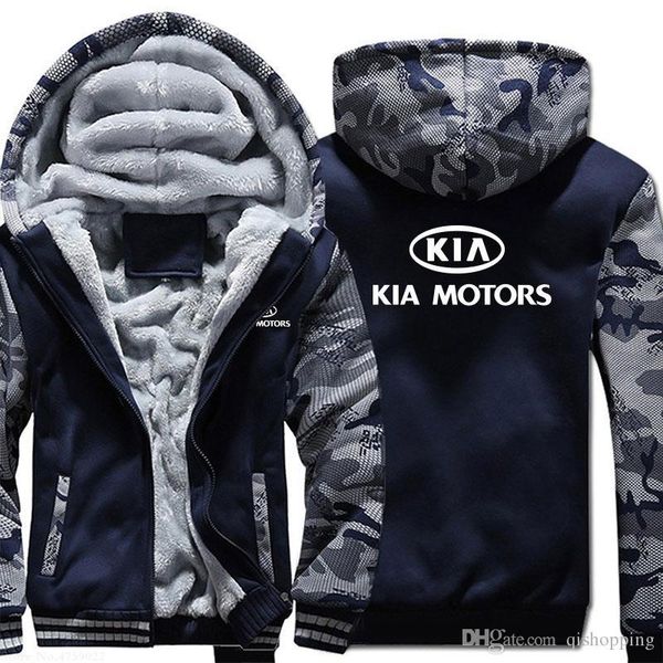 

kia motors hoodie camouflage coat winter thicken fleece cotton coat cashmere hoodie zipper jacket warm sweatshirt sportswear us eu size, Blue;black