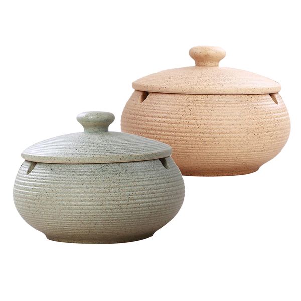 

2pcs ceramic ashtray with windproof lid for indoor outdoor use