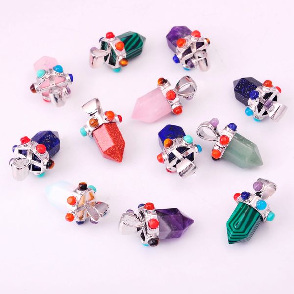 

7 chakra pendant hexagonal stone 2019 female crystal gem treasure jewelry necklace, Silver