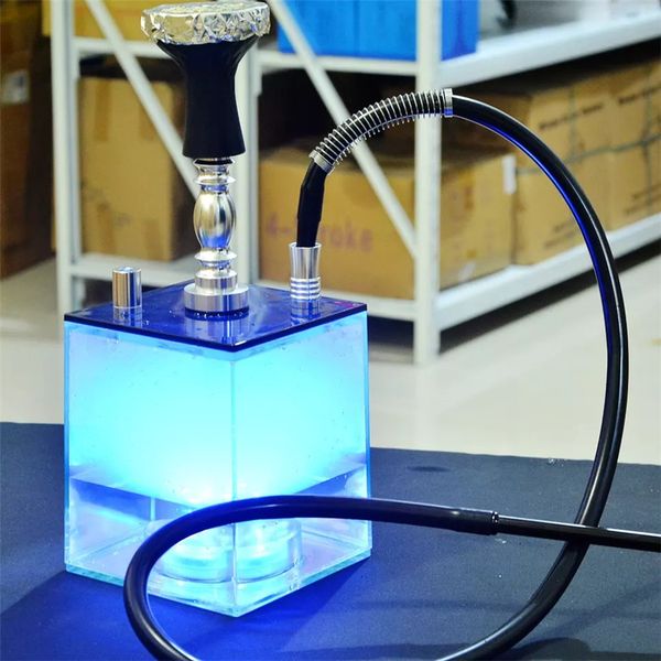 

new acrylic shisha pipe set hookah with LED light sheesha silicone bowl hose spring charcoal tongs chicha narguile accessories