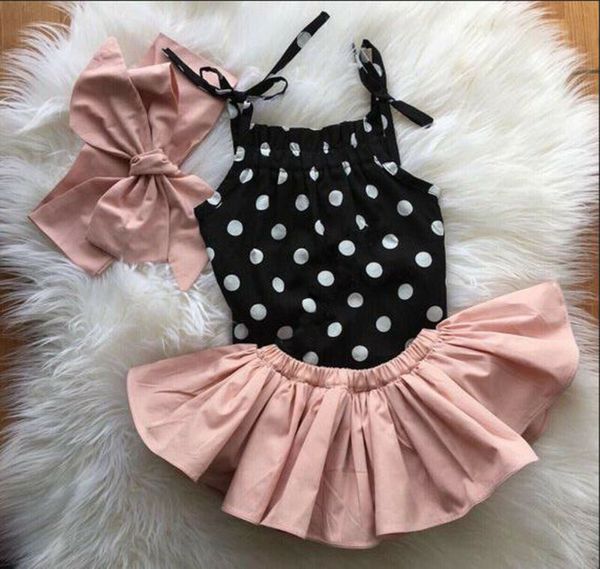 

0-24m newborn infant baby girls summer sleeveless dot romper skirts headband 3pcs outfits party casual dress set, White