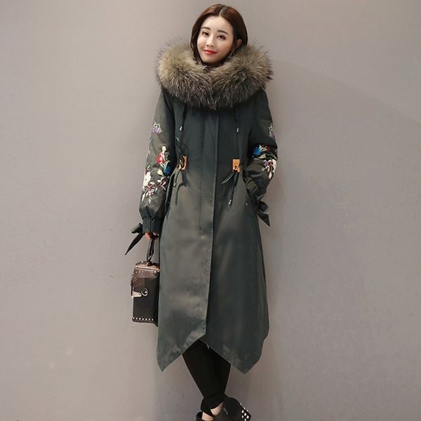 

olive green пуховик женская с длинным parka пальто женщин большой меховой воротник куртки зимы женщин warm шинель женский casaco feminino, Black