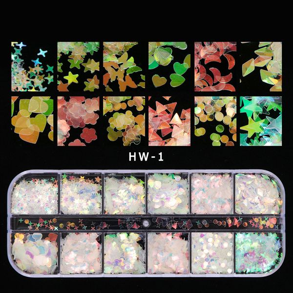 

1 box star/heart nail sequins transparent nail flakes acrylic paillette mixed size rainbow shining 3d nail art decorations, Silver;gold
