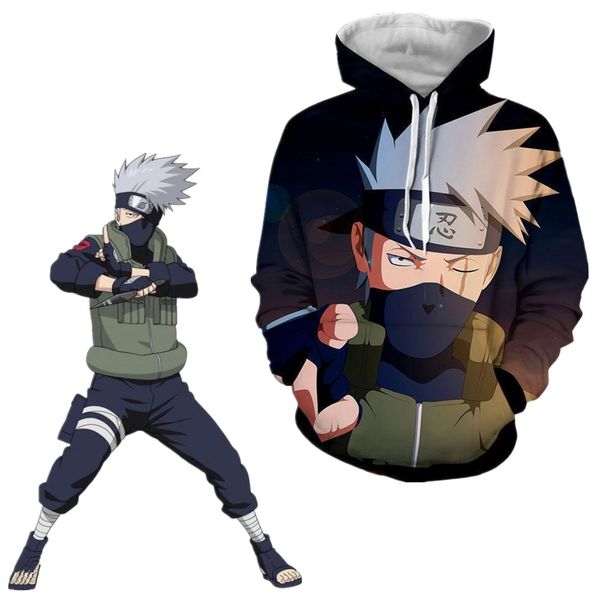 

азиатский размер аниме наруто хокаге хатаке какаши мужской косплей костюм halloween с длинным рукавом куртки пальто hoodie uniform battle su, Black