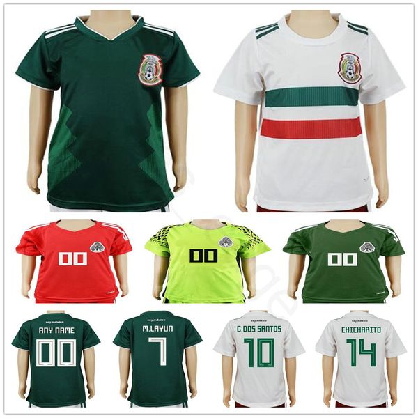

kids 2018 2019 mexico soccer jersey world cup home away chicharito r.jimenez vela g.dos santos a.guardado football youth goalkeeper shirt, Black