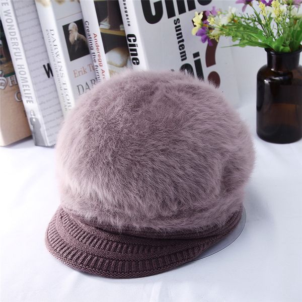 

women fall winter berets newsboy caps warm knitted plush baseball cap fashion patchwork visor hat hats, Blue;gray