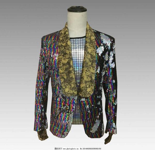 

nightclub style multicolor sequin rhinestone male fashion plus size blazer jacket men's party suit coats man unique talicoat, White;black
