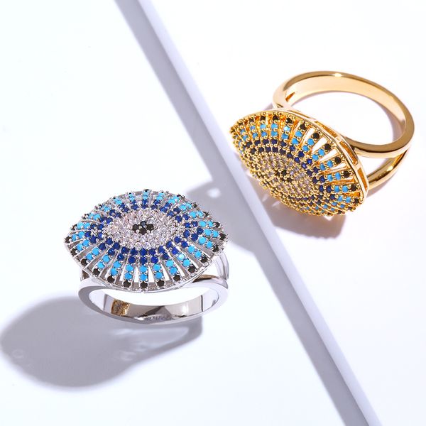 

2019 turkish blue evil eye rings for women gold silver cubic zirconia charm ring big fashion lucky jewellery accessories rig-e72, Golden;silver