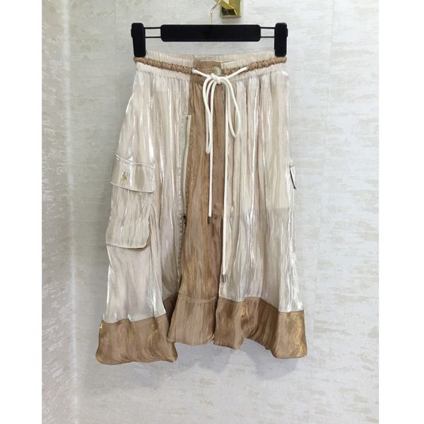 

6.16 2020 summer new elegant simple contrast color patchwork heavy craft skirt fashion high waist drawstring comfortable skirt, Black