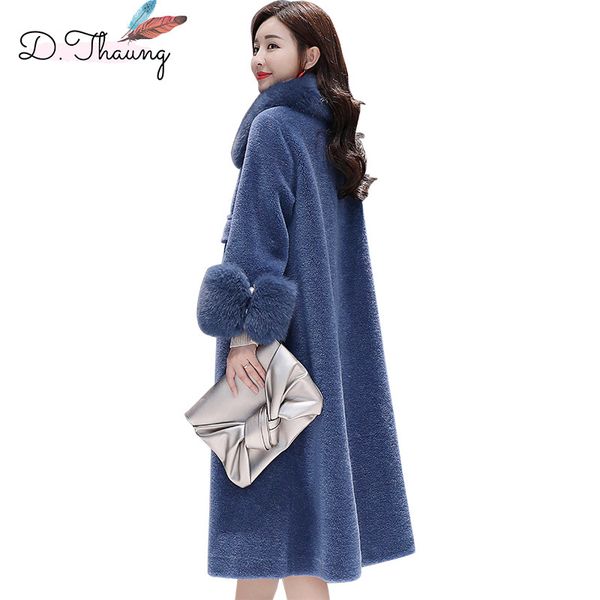 

winter women outerwear 2018 new medium long single-breasted female woolen coat loose fur collar quality ladies woolen coat cw372, Black