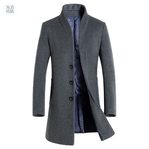 

shanghai story long coat mens trench coat wool fashion buckle woolen business winter male, Black