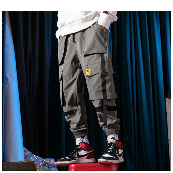 

streetwear joggers pants men designer belt cargo pants men autumn harajuku streetwear hip hop pockets sweatpants 3xl, Black