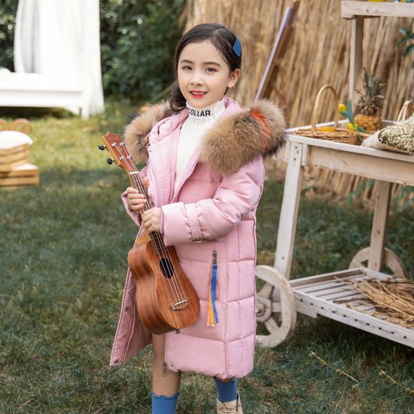 

olekid thicken warm long girls winter coat real fur collor hooded down jacket for girls 5-14 years kids teenage parka outerwear, Blue;gray