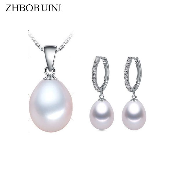 

zhboruini pearl комплект ювелирных изделий природный пресноводный жемчуг ожерелье падение циркон серьги стерлингового серебра 925 ювелирные, Silver