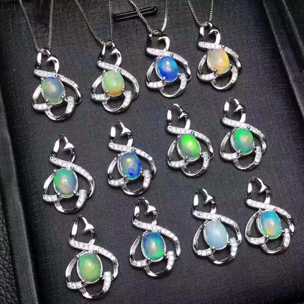 

100% 925 sterling silver jewelry multiple colors women pendant oval shape 7x9mm real natural opal pendant without chain as gift