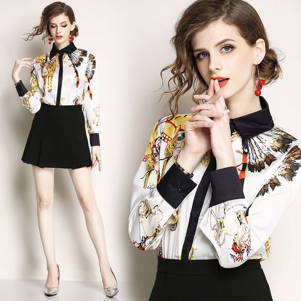 

luxury fashion women's runway spring fall vintage casual blouses shirts elegant office lady slim street style classic shirts, White