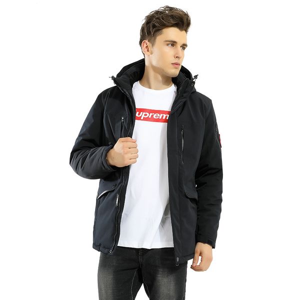 

new style 2019 men's outdoor cotton-padded clothes waterproof wind-resistant warm mountaineering plus cotton plus velvet, Blue;black