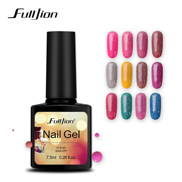 

fulljion neon gel nail polish lacquer soak-off uv led glitter shiny hybrid gel varnishes nail art primer glue manicure 12 colors