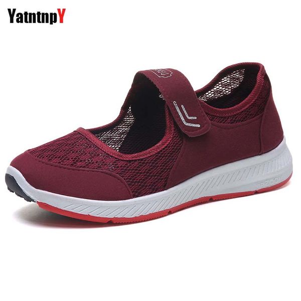 

casual woman flat shoes 2019 soft bottom shoes for aged women summer antiskidding outdoor sneakers breathable mesh mom, Black