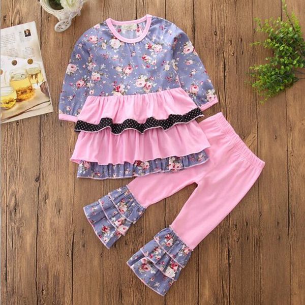 

baby girls outfits kids floral spliced flounce flare pants 2pcs sets designer autumn toddler clothing cute infant clothes ly03, White