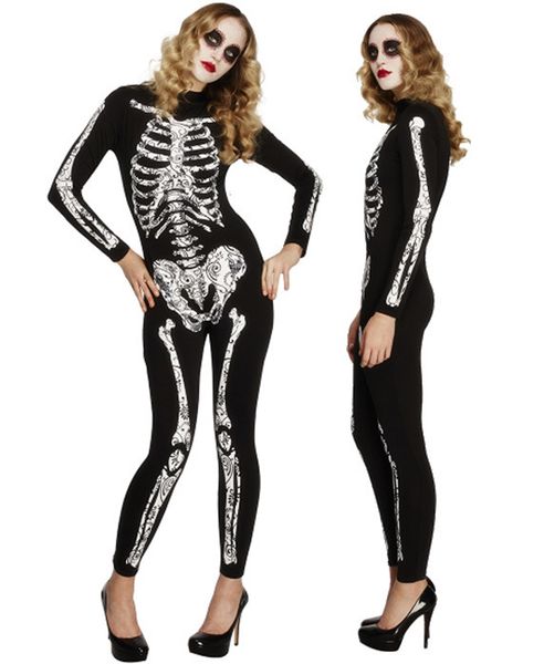 

new autumn halloween party ghost skeleton cosplay costume women black long sleeve jumpsuit zombie corpse scary clothing, Black;red