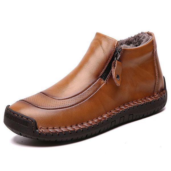 

men boots winter snow boots men leather casual shoes plush ankle boots warm fur men's winter men shoes, Black
