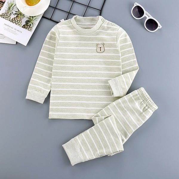 

fashion 4m-5t autumn winter baby boys girls cotton sleepwear set infant homewear clothes children soft striped pajamas outfits i, White
