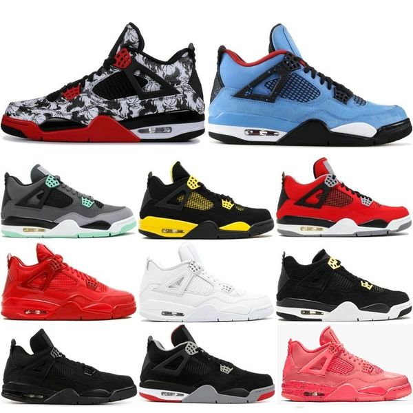 

with box bred 4 basketball shoes air men women thunder white cement bred royalty game royal 4s sports j4 retro sneakers