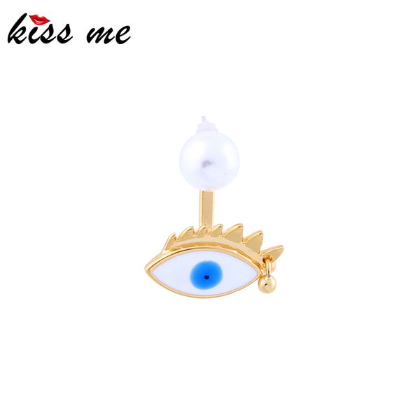 

kissme unilateral stud earrings unique blue&white enamel evil eye glass pearl earrings for women gold color brass fashion jewel, Golden;silver