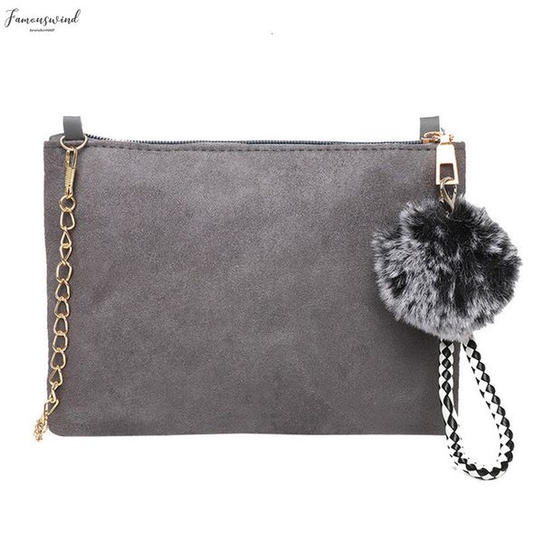 

new clutch bags women hairball solid color suede plain crossbody shoulder bag portefeuille phone bag carteira 30