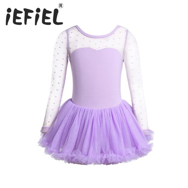 

iefiel girls child ballet dancer leotard polka dots mesh ballet tulle dress kids costumes girls dance leotard dancewear, Black;red
