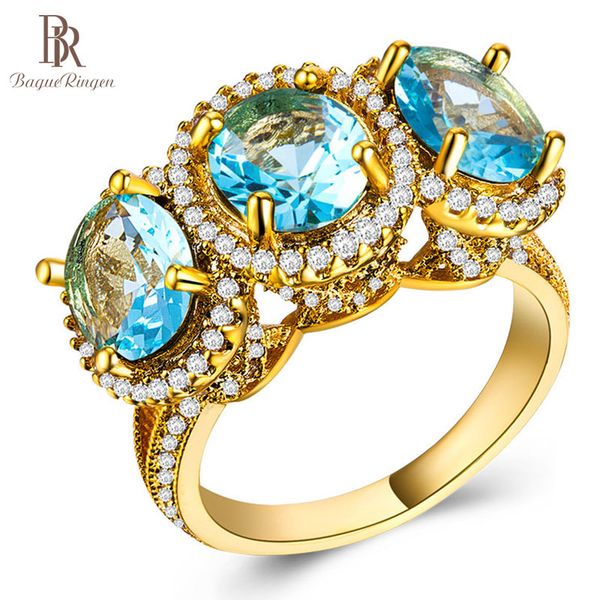

bague ringen 100% real 925 silver charm ring golden color sapphire gemstone jewelry engagement wedding rings size 6-10 wholesale ly191226, Slivery;golden