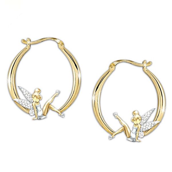 

chuhnan exquisite fashion two-color fantasy flower fairy earrings wedding princess party ear hook jewelry gift, Golden;silver
