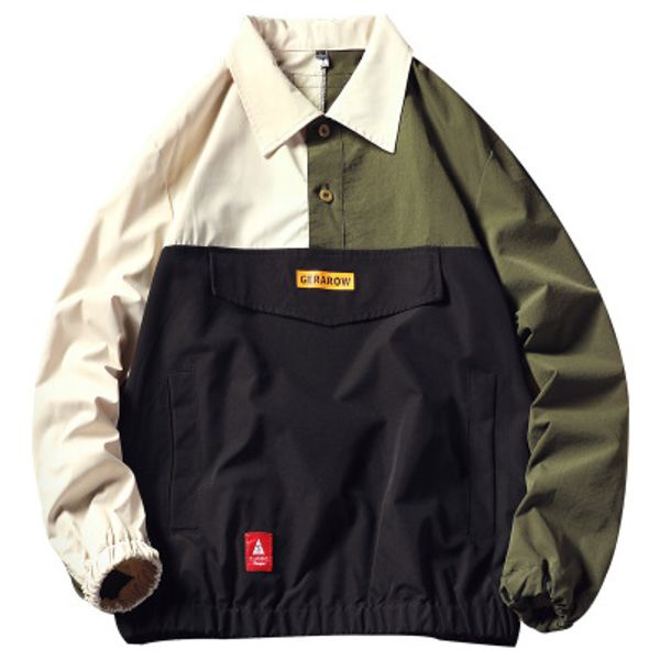 

mens hoodies jackets coats fashion loose pullover contrast color hoodies jackets zipper patchwork male jackets streetwear, Black