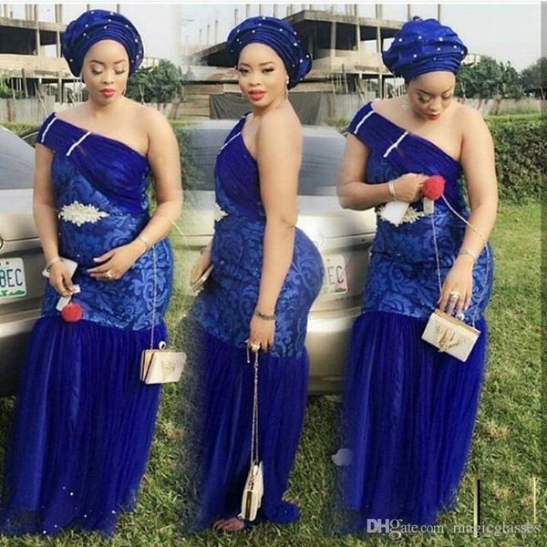 

eso ebi plus size prom dresses 2019 one shoulder navy color evening gowns lace appliques floor length formal party dress custom made, Black