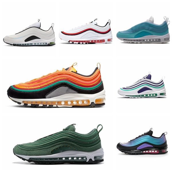 

women men 97s jesus running shoes sliver bullet bred undefeated undftd olive triple black white team red volt men women sports sneakers