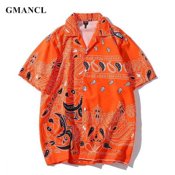 

men summer personality printed loose thin shirts fashion hawaiian man casual short sleeve beach shirts camisa masculina, White;black