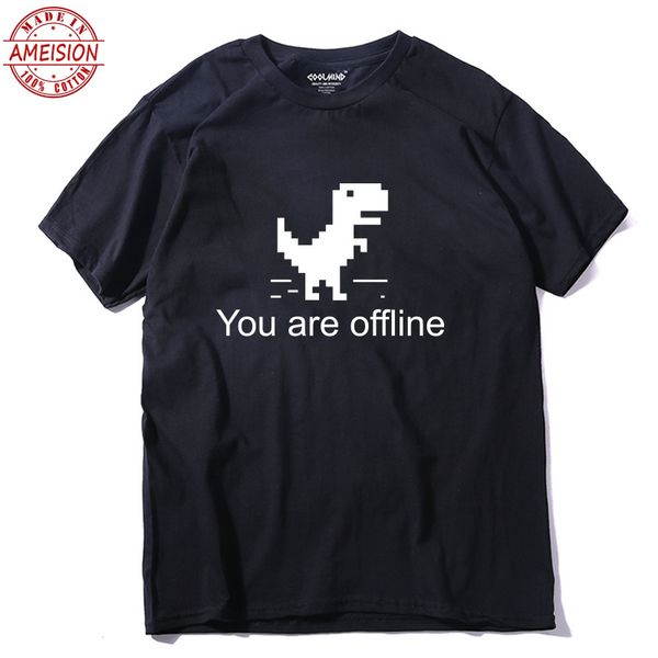 

100% cotton you are off line tshirt male summer loose t-shirt tee shirt men short sleeve dino t shirt print o-neck, White;black