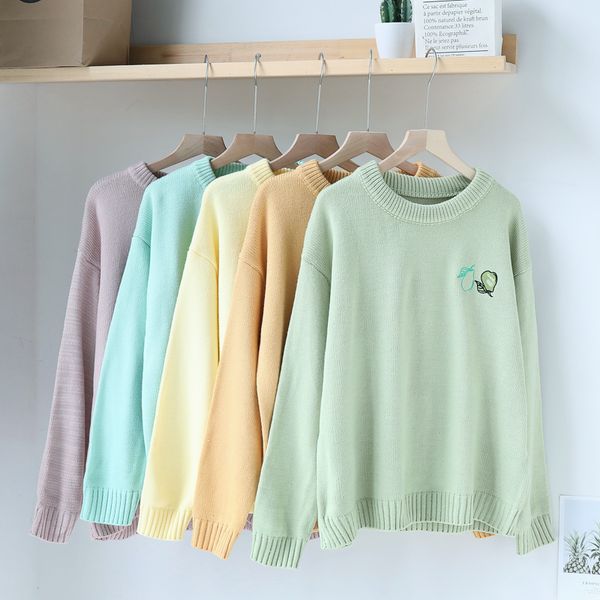 

mooirue autumn winter 2019 kawaii sweater women cute fruit embroidery harajuku vintage pullover o neck casual kintting, White;black