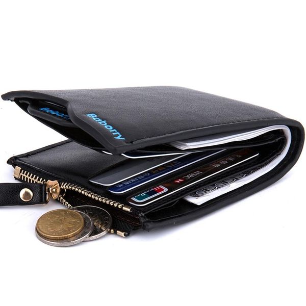 

baborry fashion design mens wallets carteira black brown color quality documents id credit card holder zipper pocket coins purse, Red;black