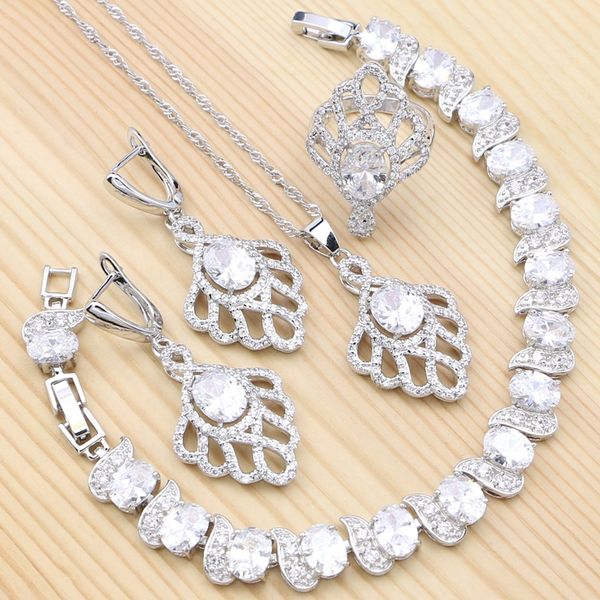 

925 sterling silver bridal jewelry sets for women white cubic zirconia crystal bracelets/necklace/pendant/earrings/ring