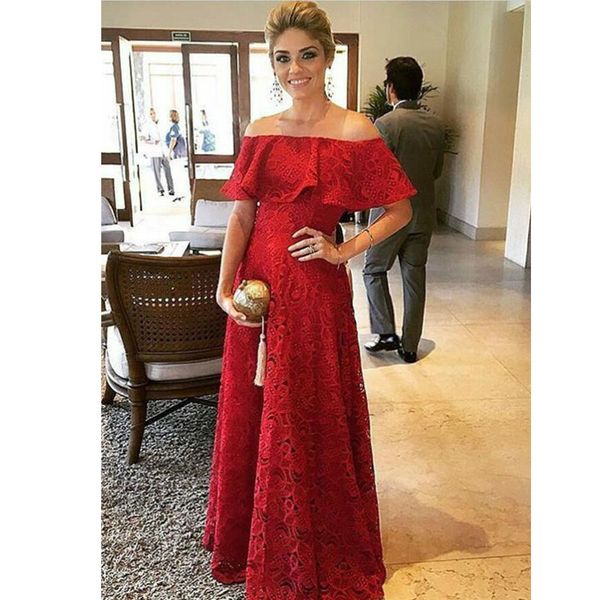 

graceful red off the shoulder prom dresses a-line with ruffles floor length party gown zipper back women's maxi dress, Black
