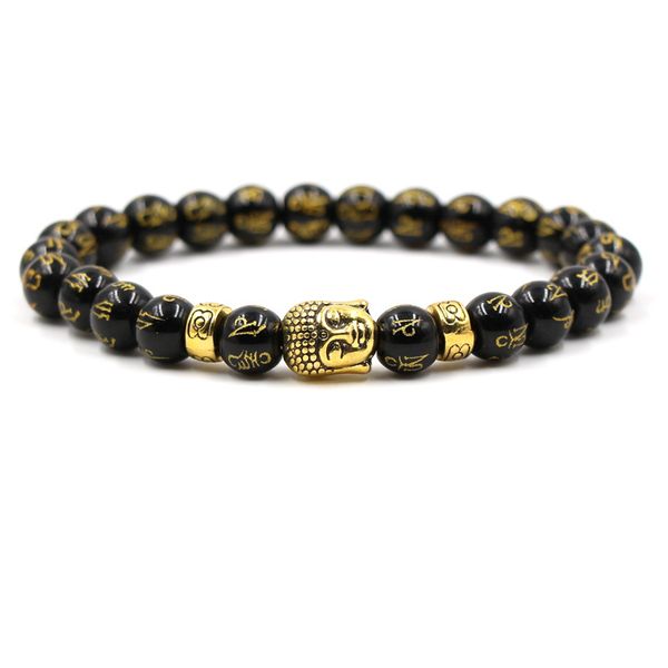 

2019 natural stone buddha language beads bracelet bangle gold silver buddha head elastic bracelet for men women classic buddhist, Black