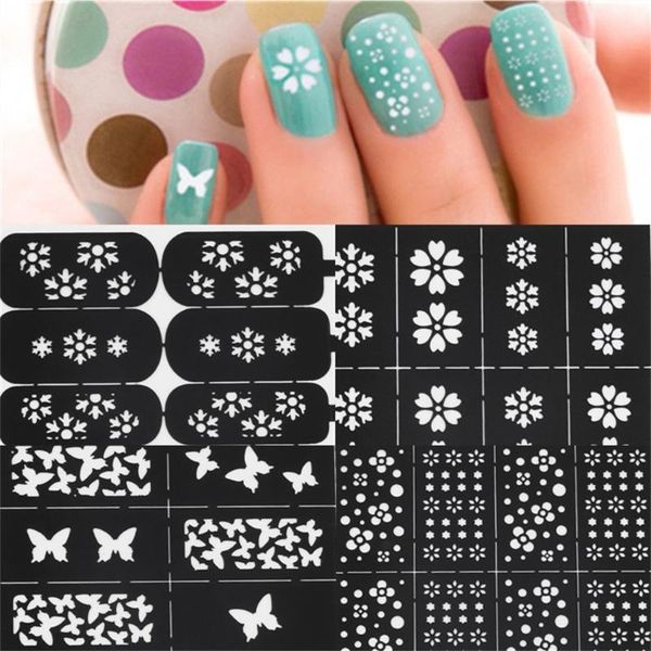 

reusable flower stamping tool diy nail art hollow template stencils stickers stamp stencil guide diy tools, Black