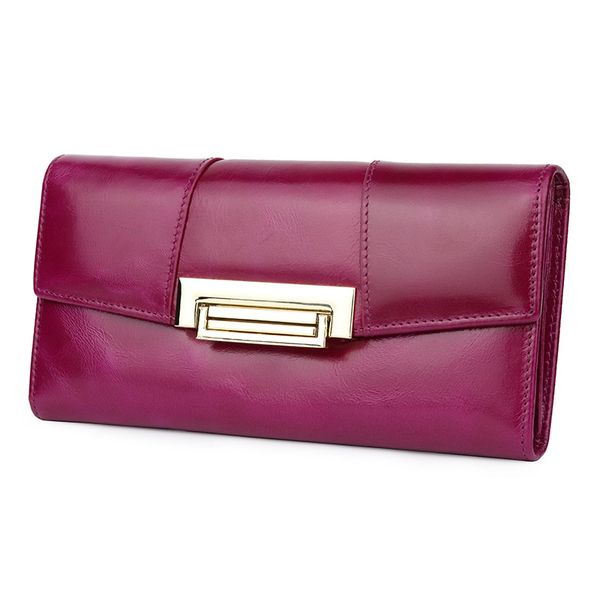 

new layer oil wax leather female wallet fashion large capacity tri-fold genuine leather clutch lady cow wallet, Red;black