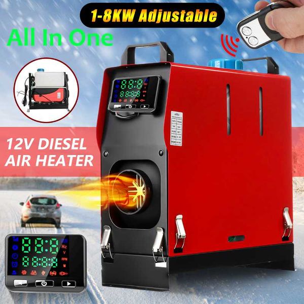 

hcalory all in one 1-8kw air diesels heater red 8kw 12v/24v one hole car heater for trucks motor-homes boats bus+lcd key switch