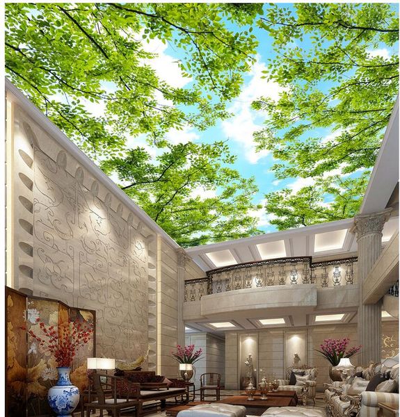 

3d ceiling murals wallpaper custom p mural forest theme sky woods green leaves background home decor living room wallpaper for walls 3 d