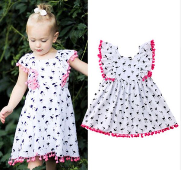 

baby girls dress flamingo baby fashion print sleeveless tassels dresses 2018 new ins kids dress toddler clothing children clothes, Red;yellow