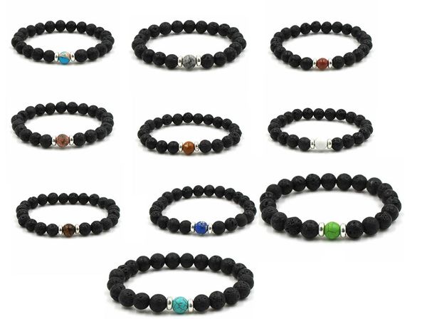 

горячие продажи 10 цветов натуральный черный камень лавы бусины эластичный браслет диффузор браслет вулканическая порода бисером ручной стро, Black