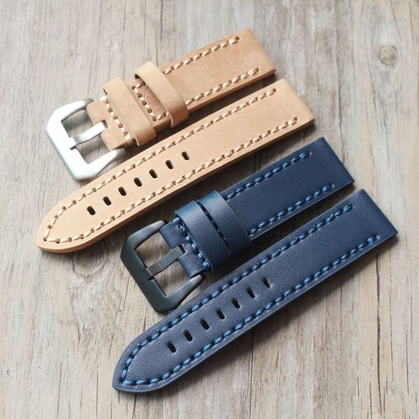 

20 22 24 26mm thick section watchbands retro genuine leather universal men fashion watch band strap accessories relojes hombre, Black;brown